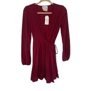 NWT Sadie & Sage Wine Red Burgundy Wrap Skater Dress SMALL Holiday Wear Festive